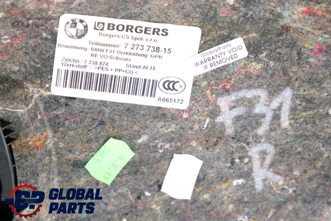 Copertura pannello baule destro bagagli Antracite per BMW 3 F31 con numero di parte 7273738 BMW 3 F31 Copertura pannello baule destro bagagli Antracite - SKU 7273738 - Numero di parte 7273738