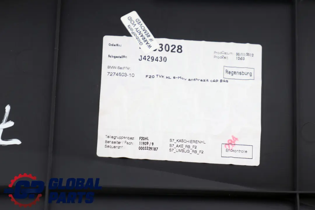 Trasera Izquierda Puerta Forro Tarjeta Tela Antracita Mover para BMW F20 con número de pieza 7274503 BMW F20 Trasera Izquierda Puerta Forro Tarjeta Tela Antracita Mover - SKU 7274503 - Número de pieza 7274503
