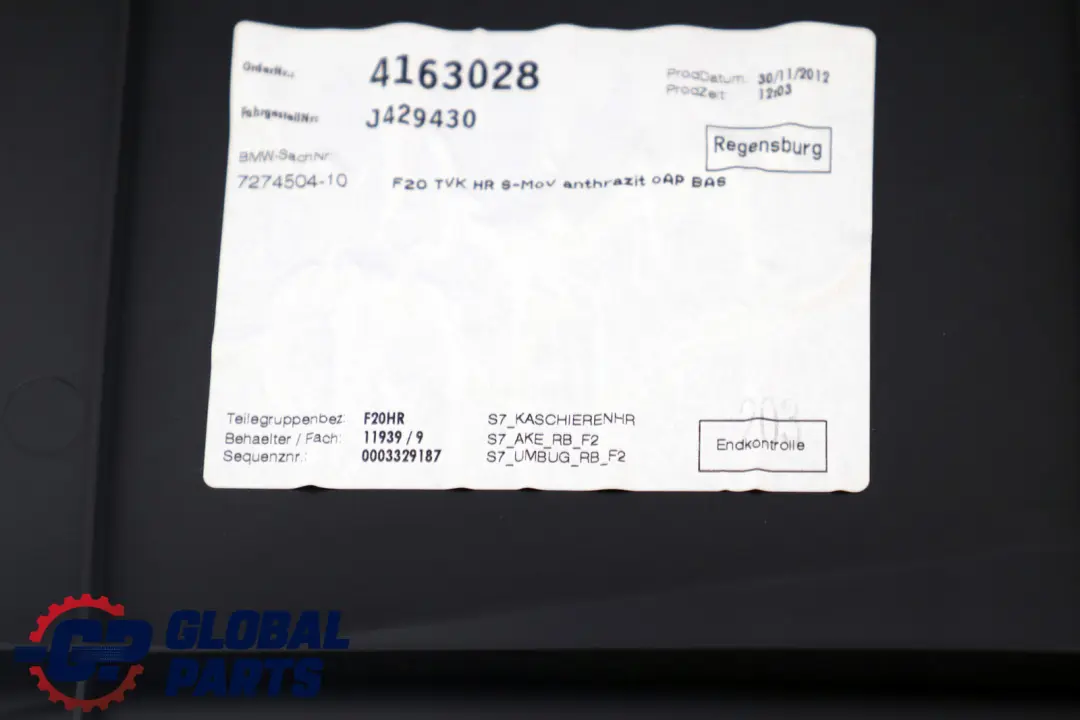 BMW 1 Reihe F20 Türverkleidung Hinten Rechts Stoff Anthrazit Move - SKU 7274504 - Teilenummer 7274504