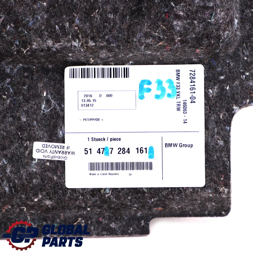 Maletero Tapa Maletero Piso Alfombra Compartimento para BMW F33 F83 M4 con número de pieza 7284161 BMW F33 F83 M4 Maletero Tapa Maletero Piso Alfombra Compartimento - SKU 7284161 - Número de pieza 7284161