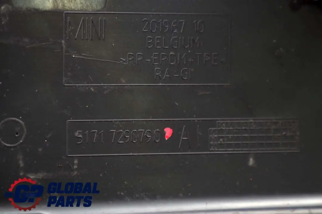 Front Right O/S Wheel Arch Lower Trim Cover to Mini Cooper F55 F56 with Part number 7290790 Mini Cooper F55 F56 Front Right O/S Wheel Arch Lower Trim Cover - SKU 7290790 - Part number 7290790