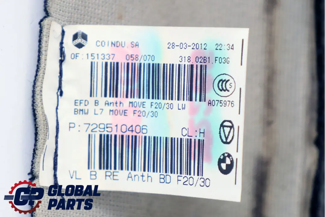 BMW F20 F30 F31 Front Right Seat O/S Backrest Cover Cloth Fabric Anthracite - SKU 7295104-1 - Part number 7295104