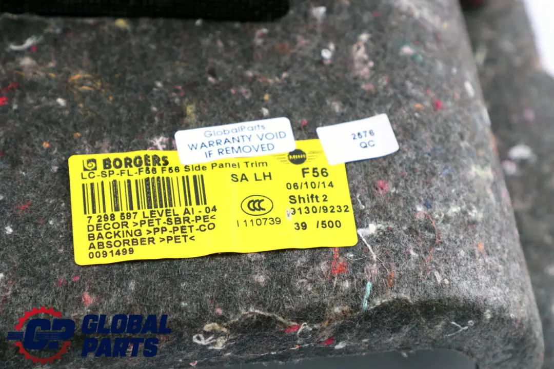 Trunk Trim Cover Panel Left N/S to Mini Cooper F56 with Part number 7298597 Mini Cooper F56 Trunk Trim Cover Panel Left N/S - SKU 7298597 - Part number 7298597