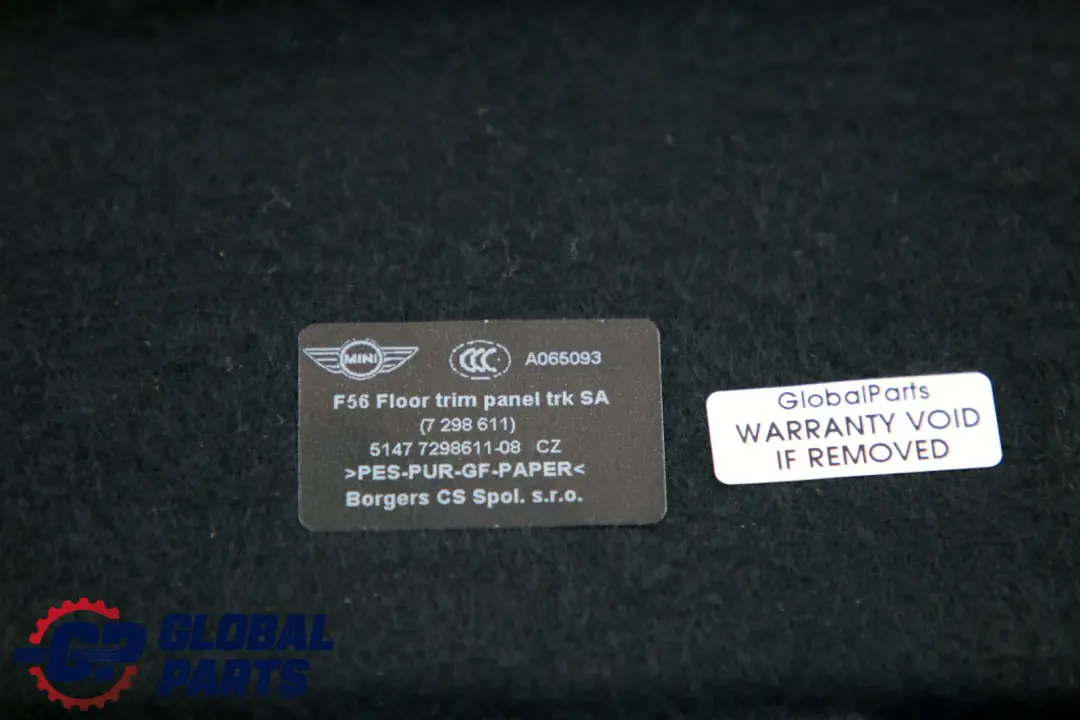 Mini Cooper F56 Luggage Compartment Trunk Floor Carpet Black - SKU 7298611 - Part number 7298611