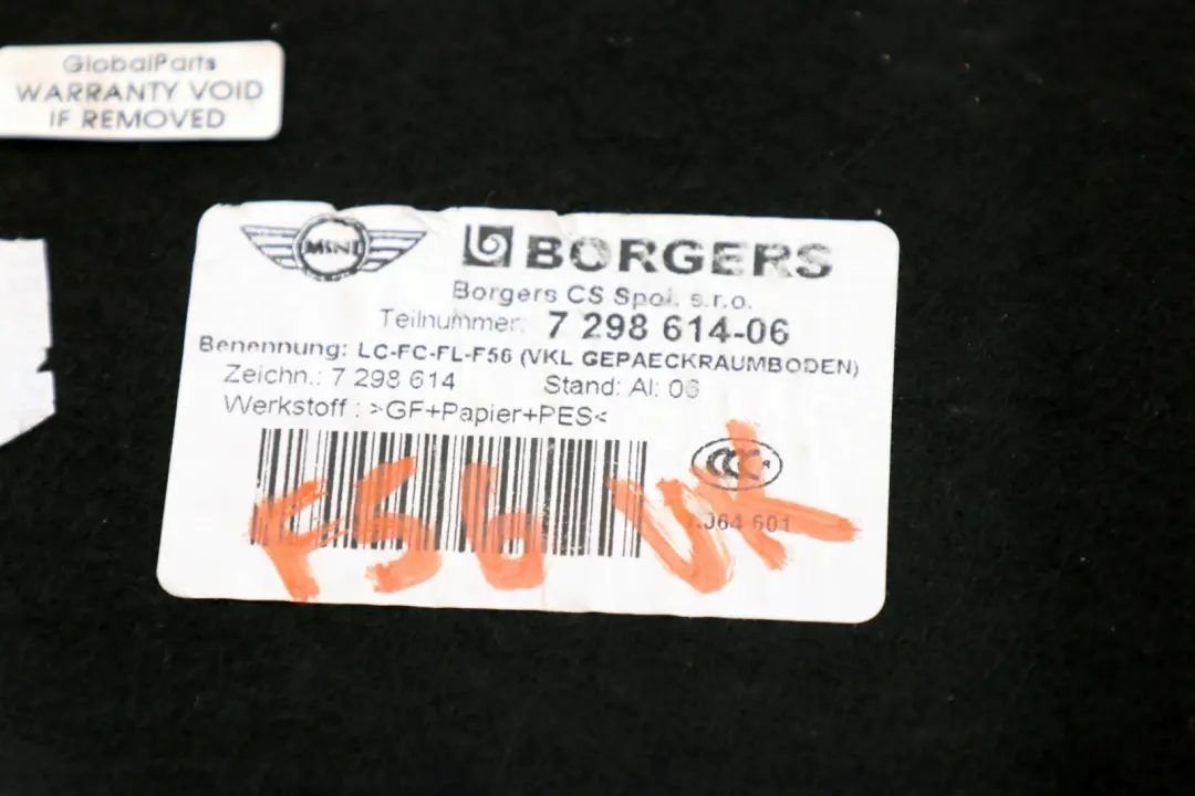 Podłoga Wykładzina Podłogi Bagażnika do Mini Cooper F56 F57 o numerze 7298614 Mini Cooper F56 F57 Podłoga Wykładzina Podłogi Bagażnika - SKU 7298614 - Numer Części 7298614