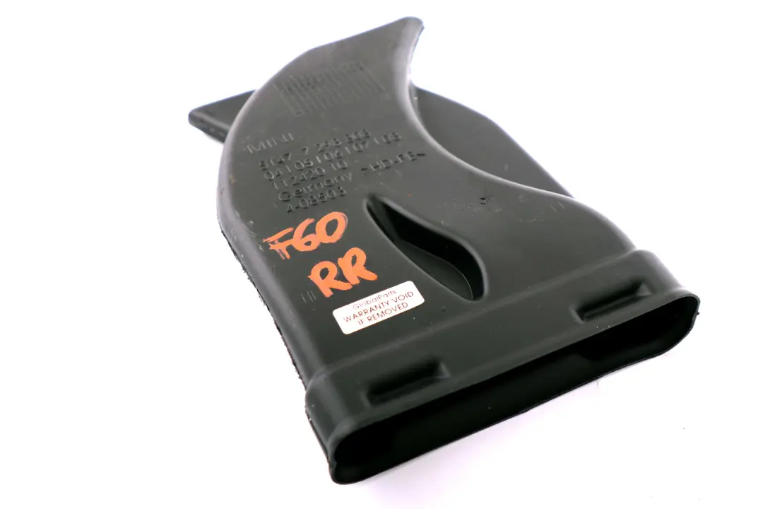 Conducto del calentador trasero derecho para Mini Cooper F54 F60 con número de pieza 7298808 Mini Cooper F54 F60 Conducto del calentador trasero derecho - SKU 7298808 - Número de pieza 7298808