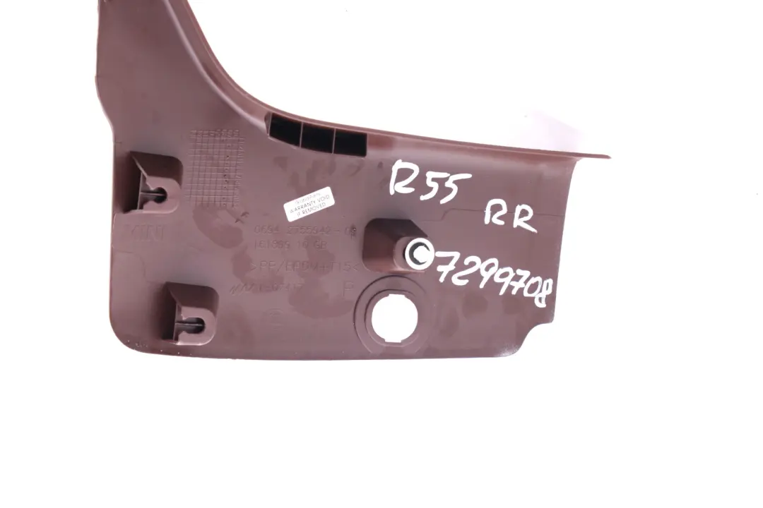 Lateral Side Trim Panel Rear Right O/S Hot Chocolate to BMW MINI Clubman R55 with Part number 7299708 BMW MINI Clubman R55 Lateral Side Trim Panel Rear Right O/S Hot Chocolate - SKU 7299708 - Part number 7299708