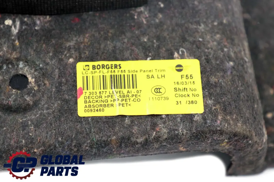 Mini Cooper F55 Maletero Maletero Panel Lateral Izquierdo - SKU 7303577 - Número de pieza 7303577