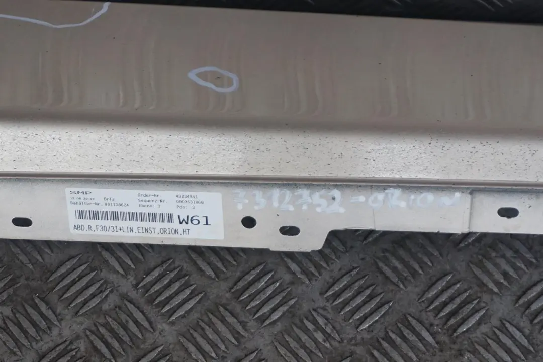BMW 3 Series F30 F31 Sill Strip Side Skirt Right O/S Orionsilber Orion Silver - - SKU 7312752-ORION - Part number 7312752