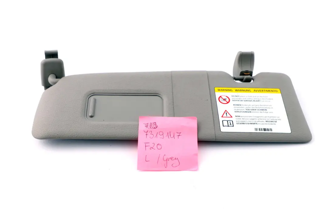 Sun Visor With Mirror Left N/S Everestgrau Grey to BMW 1 Series F20 F21 LCI with Part number 7423309 BMW 1 Series F20 F21 LCI Sun Visor With Mirror Left N/S Everestgrau Grey - SKU 7319147 - Part number 7423309
