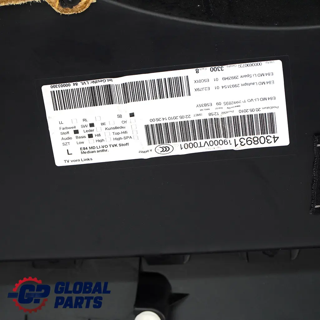 Delantero Izquierdo Forro Tarjeta Puerta Tela Tela Antracita Plata para BMW X1 E84 con número de pieza 7320189 BMW X1 E84 Delantero Izquierdo Forro Tarjeta Puerta Tela Tela Antracita Plata - SKU 7320189-1 - Número de pieza 7320189
