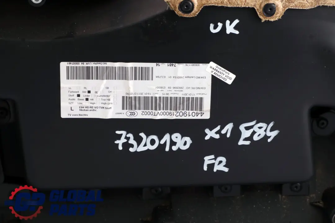 Delantera Derecha O / S Tarjeta De Puerta Forro Tela Antracita Plata para BMW X1 E84 con número de pieza 7320190 BMW X1 E84 Delantera Derecha O / S Tarjeta De Puerta Forro Tela Antracita Plata - SKU 7320190 - Número de pieza 7320190