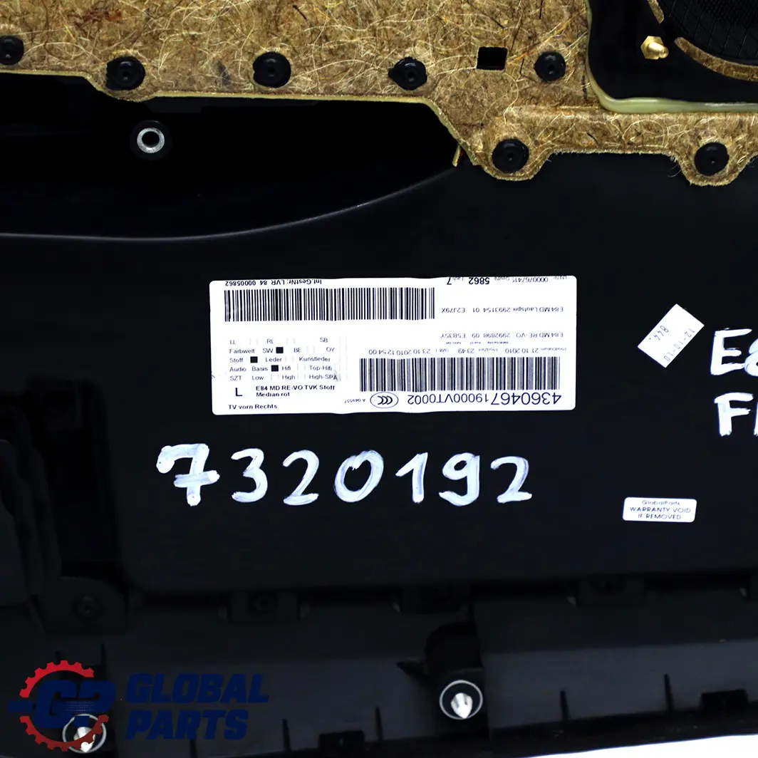 Boczek tapicerka drzwi prawy przód do BMW E84 X1 o numerze 7320192 BMW E84 X1 Boczek tapicerka drzwi prawy przód - SKU 7320192 - Numer Części 7320192