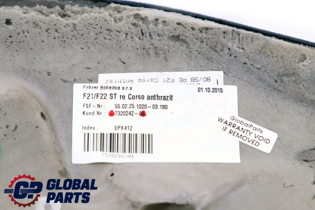 Rivestimento Sedile Posteriore Destro in Tessuto Antracite per BMW F21 F22 con numero di parte 7320242 BMW F21 F22 Rivestimento Sedile Posteriore Destro in Tessuto Antracite - SKU 7320242 - Numero di parte 7320242