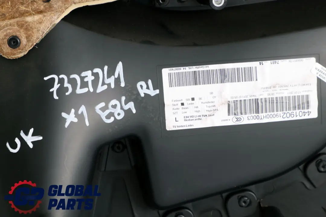 BMW X1 E84 Hinten Links N/S Türkarte Verkleidung Stoff Anthrazit Silber - SKU 7327241 - Teilenummer 7327241