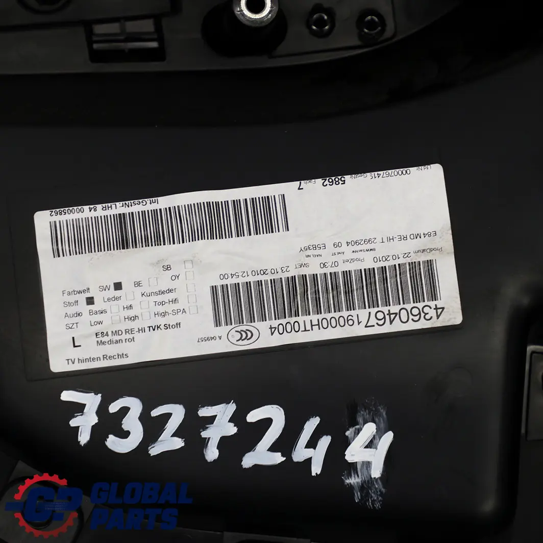BMW X1 Reihe E84 Türverkleidung Hinten Rechts Stoff Median Vermilionrot - SKU 7327244 - Teilenummer 7327244