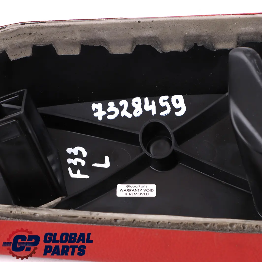 Left N/S Lateral Panel Finisher Leather Red to BMW 4 F33 Convertible Rear Seat with Part number 7328459 BMW 4 F33 Convertible Rear Seat Left N/S Lateral Panel Finisher Leather Red - SKU 7328459 - Part number 7328459