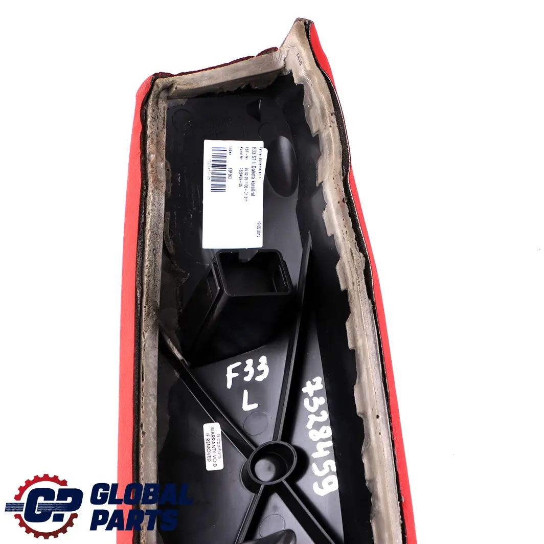 Left N/S Lateral Panel Finisher Leather Red to BMW 4 F33 Convertible Rear Seat with Part number 7328459 BMW 4 F33 Convertible Rear Seat Left N/S Lateral Panel Finisher Leather Red - SKU 7328459 - Part number 7328459