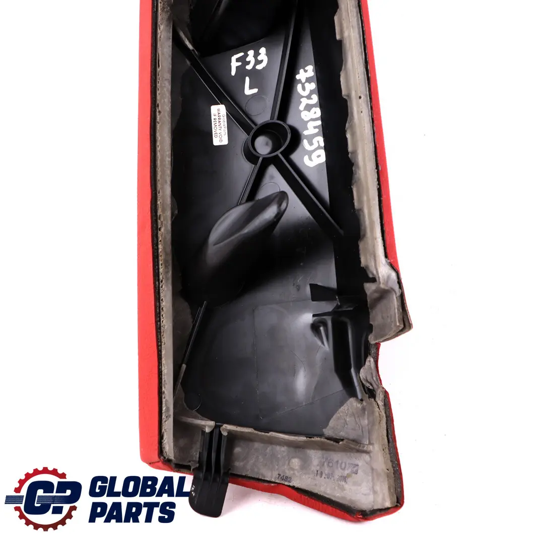 Left N/S Lateral Panel Finisher Leather Red to BMW 4 F33 Convertible Rear Seat with Part number 7328459 BMW 4 F33 Convertible Rear Seat Left N/S Lateral Panel Finisher Leather Red - SKU 7328459 - Part number 7328459