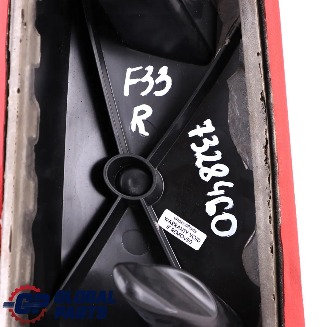 Right O/S Lateral Panel Finisher Leather Red to BMW F33 Convertible Rear Seat with Part number 7328460 BMW F33 Convertible Rear Seat Right O/S Lateral Panel Finisher Leather Red - SKU 7328460 - Part number 7328460