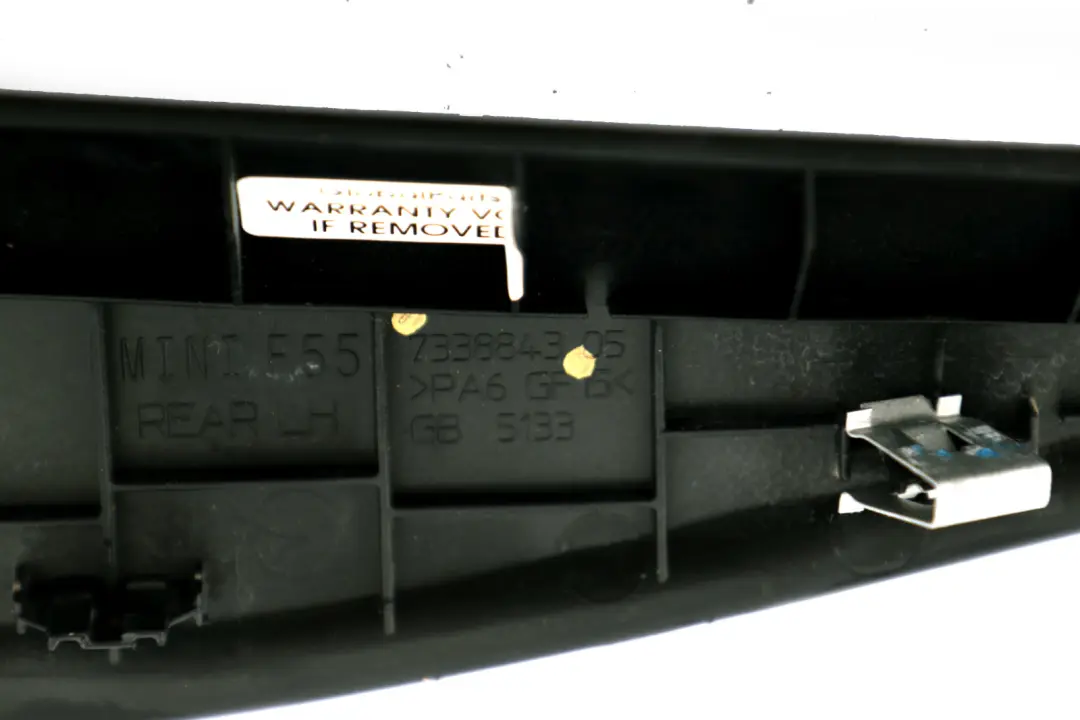 Esquina Trasera Izquierda Tapa Puerta Negro para Mini F55 con número de pieza 7338843 Mini F55 Esquina Trasera Izquierda Tapa Puerta Negro - SKU 7338843 - Número de pieza 7338843