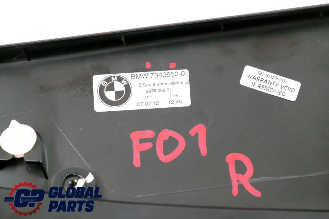 BMW F01 F02 LCI Tapa Columna B Pilar Inferior Derecho Schwarz Negro - SKU 7340650 - Número de pieza 7340650