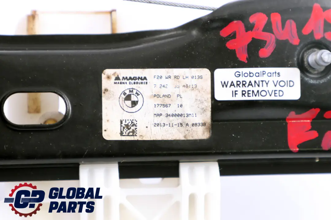 BMW F20 Window Lifter Regulator With Motor Drive Rear Left N/S - SKU 7341563 - Part number 7281883