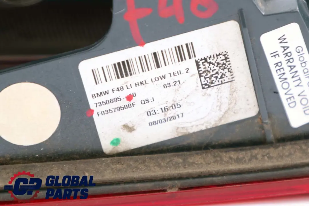 F48N LCI Heckleuchte Heckklappe Links 6321 für BMW X1 er F48 mit Teilenummer 7350695 BMW X1 er F48 F48N LCI Heckleuchte Heckklappe Links 6321 - SKU 7350695 - Teilenummer 7350695