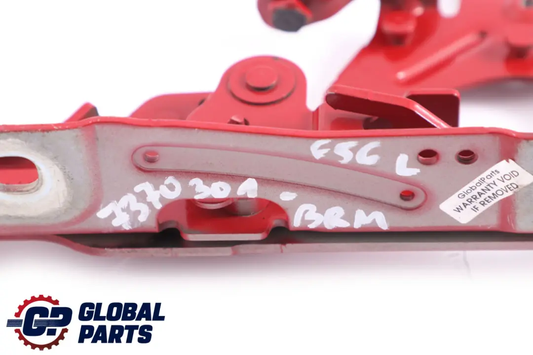 Left N/S Engine Hood Hinge Bonnet Blazing Red Metallic 730 to Mini F55 F56 F57 with Part number 7370301 Mini F55 F56 F57 Left N/S Engine Hood Hinge Bonnet Blazing Red Metallic 730 - SKU 7370301-BRM - Part number 7370301