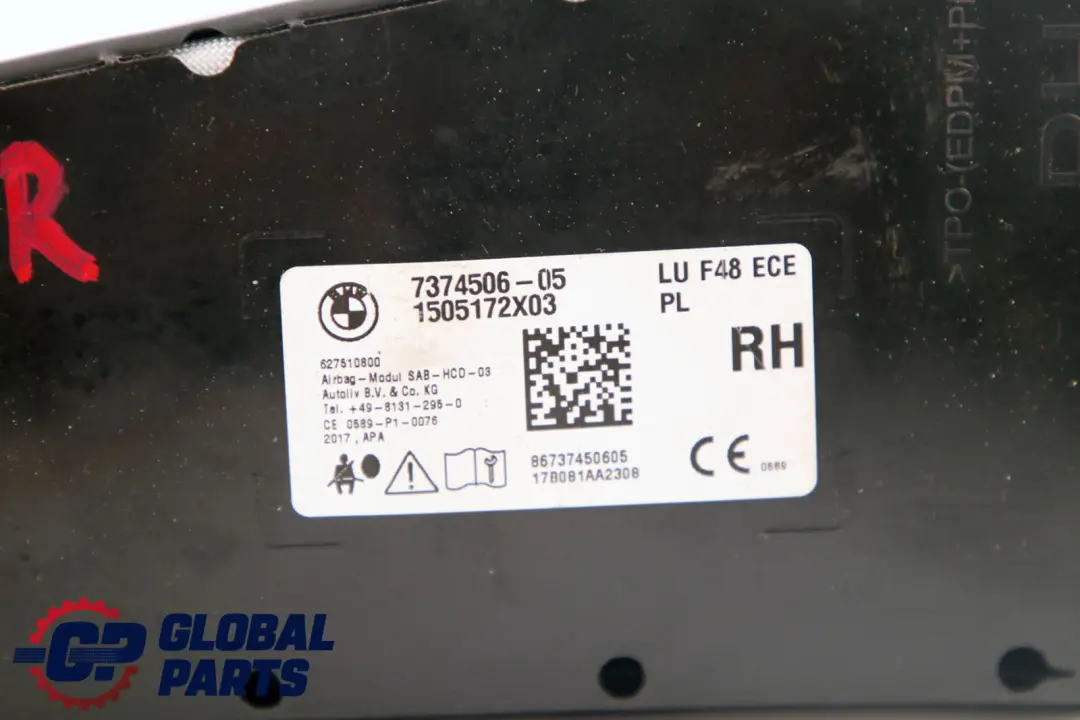 Poduszka Airbag Fotela Przedni Prawy do BMW F48 o numerze 7374506 BMW F48 Poduszka Airbag Fotela Przedni Prawy - SKU 7374506 - Numer Części 7374506