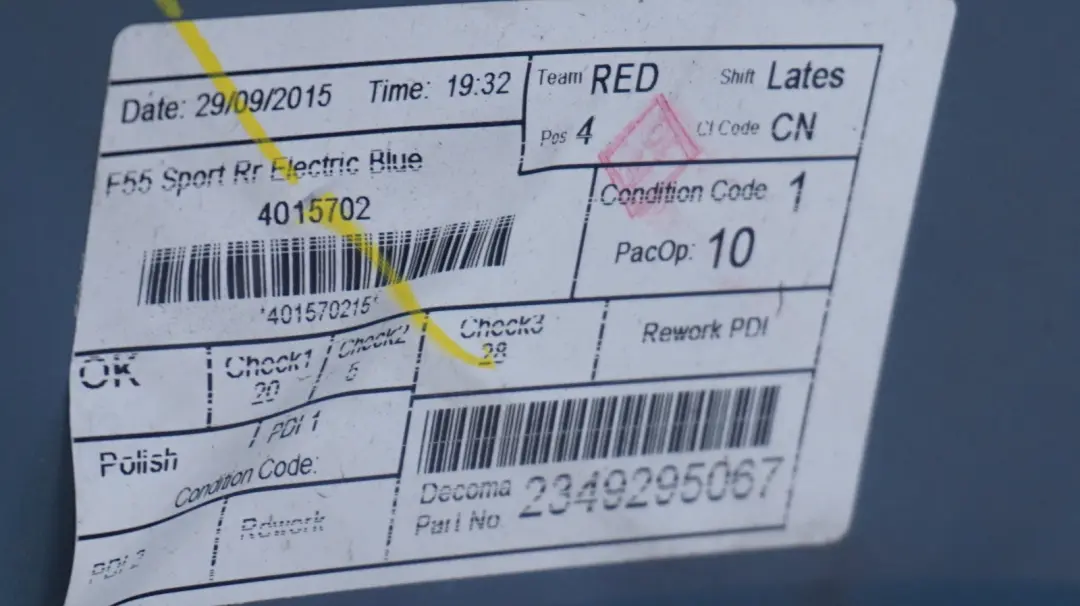 Complete Rear Bumper Trim Electric Blue II Metallic - B86 to BMW Mini F55 Cooper S with Part number 7380035 BMW Mini F55 Cooper S Complete Rear Bumper Trim Electric Blue II Metallic - B86 - SKU 7380035-ELB - Part number 7380035