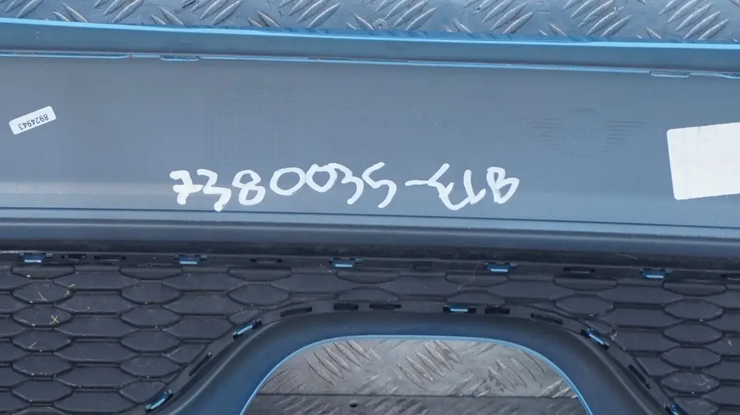 Complete Rear Bumper Trim Electric Blue II Metallic - B86 to BMW Mini F55 Cooper S with Part number 7380035 BMW Mini F55 Cooper S Complete Rear Bumper Trim Electric Blue II Metallic - B86 - SKU 7380035-ELB - Part number 7380035