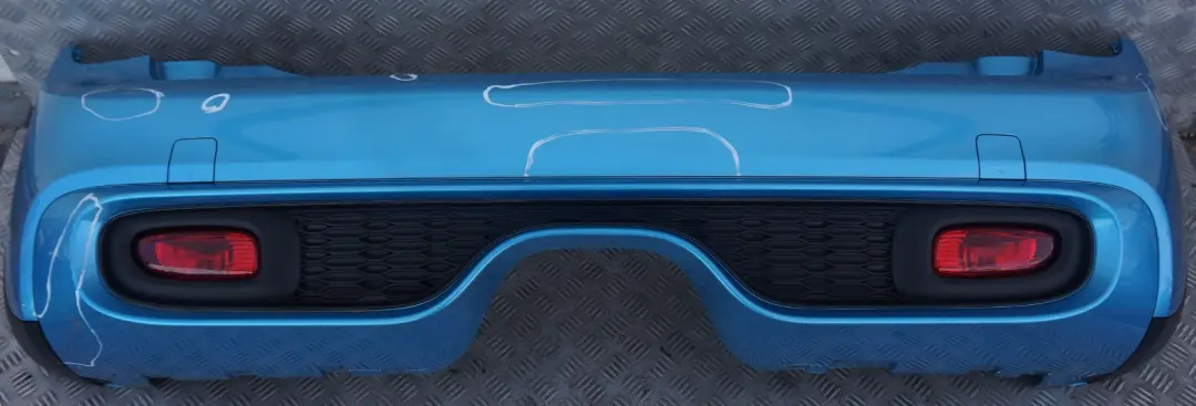 Complete Rear Bumper Trim Electric Blue II Metallic - B86 to BMW Mini F55 Cooper S with Part number 7380035 BMW Mini F55 Cooper S Complete Rear Bumper Trim Electric Blue II Metallic - B86 - SKU 7380035-ELB - Part number 7380035