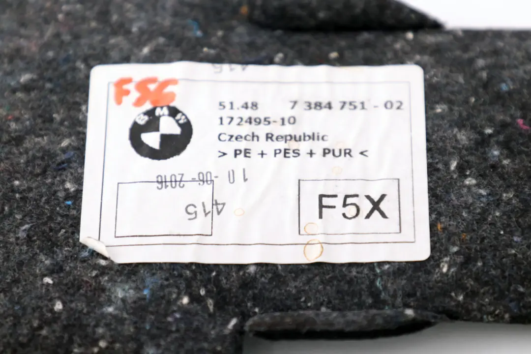 Mini Cooper F55 F56 Insonorisation Avant Levier Vitesses - SKU 7384751 - Numéro de pièce 7384751