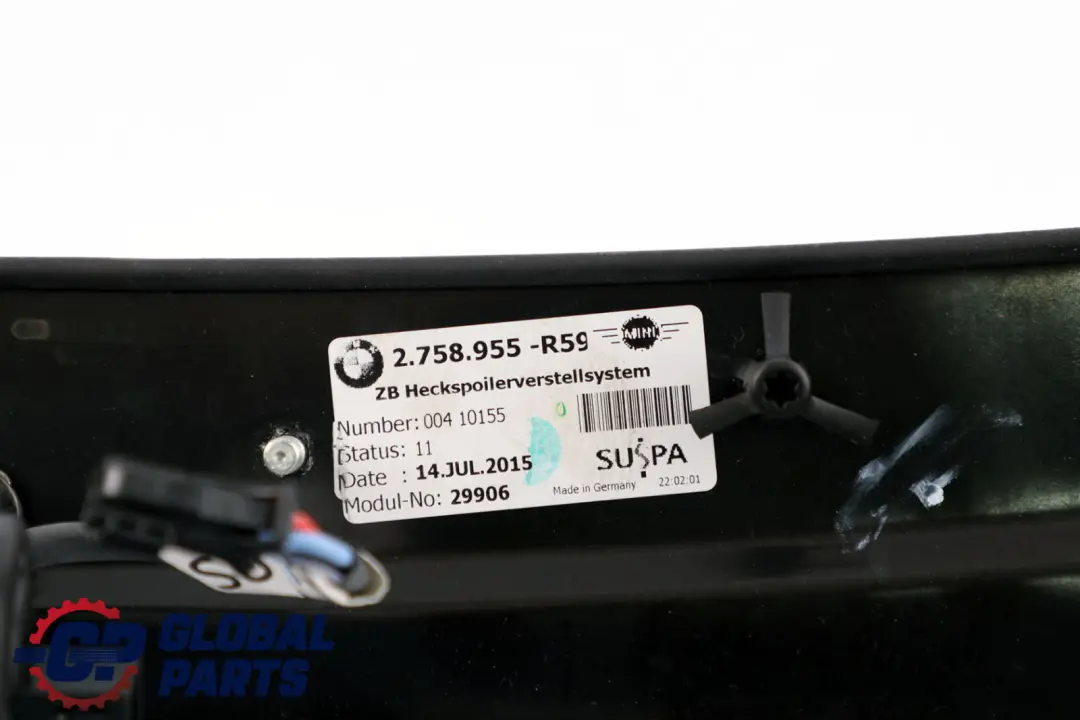 Spoiler Base 2758955 to BMW Mini Cooper Roadster R59 Rear Active Electric with Part number 7400303 BMW Mini Cooper Roadster R59 Rear Active Electric Spoiler Base 2758955 - SKU 7400303 - Part number 7400303