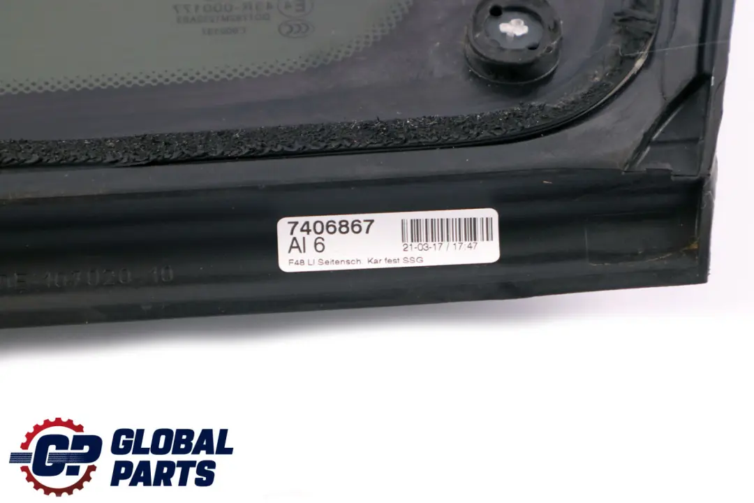 F48N LCI Seitenscheibe Schwarz Mit Dichtung Hinten Links für BMW X1 er F48 mit Teilenummer 7406867 BMW X1 er F48 F48N LCI Seitenscheibe Schwarz Mit Dichtung Hinten Links - SKU 7406867 - Teilenummer 7406867