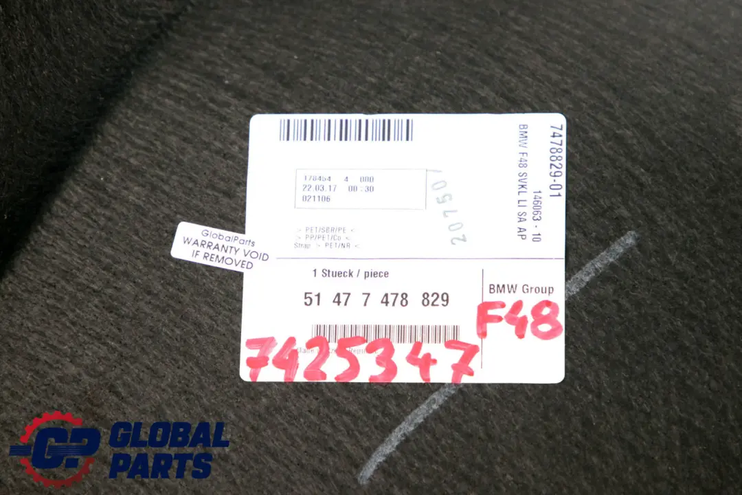 BMW X1 F48 Rivestimento del bagagliaio sinistro Pavimento del bagagliaio 7478829 - SKU 7425347 - Numero di parte 7425347