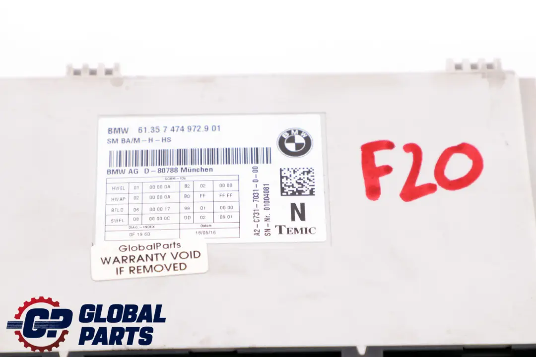BMW F20 F21 F22 F30 F31 F32 F33 Módulo control asiento delantero ECU - SKU 7474972 - Número de pieza 7474972