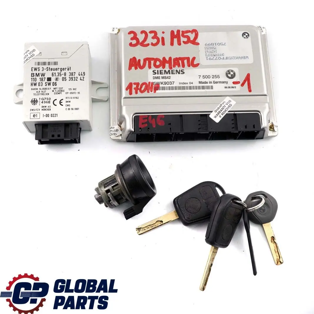M52 170HP ECU Kit DME + EWS3 + Keys Automatic to BMW 3 Series E46 323i with Part number 7500255 BMW 3 Series E46 323i M52 170HP ECU Kit DME + EWS3 + Keys Automatic - SKU 7500255-1 - Part number 7500255