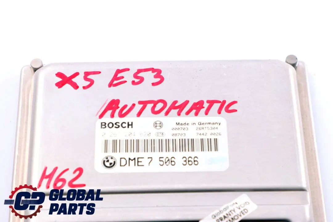 M62 Engine Control Unit ECU DME Automatic to BMW 5 7 E38 E39 X5 E53 Petrol with Part number 7506366 BMW 5 7 E38 E39 X5 E53 Petrol M62 Engine Control Unit ECU DME Automatic - SKU 7506366 - Part number 7506366