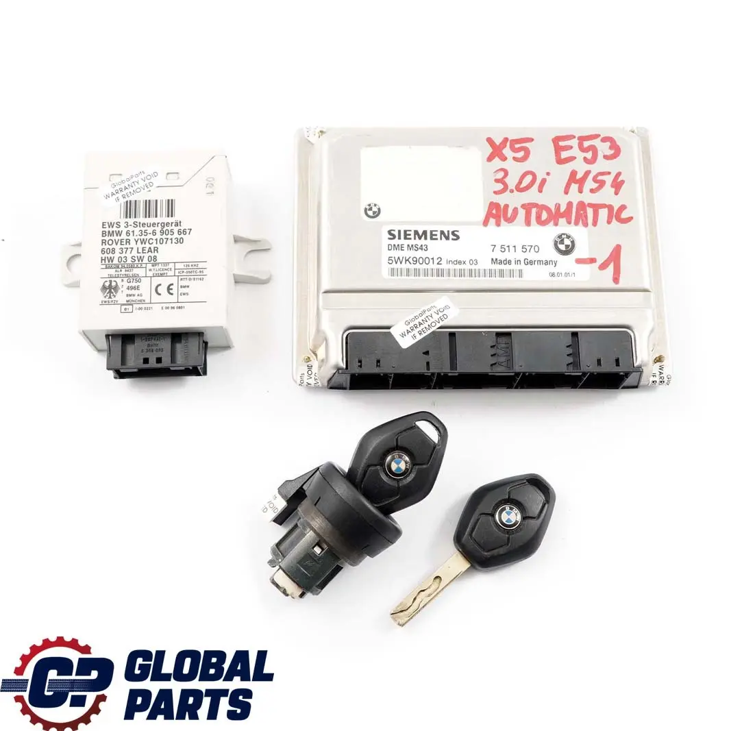 M54 231PS Steuergerät DME + EWS + 2 Schlüssel Automat für BMW X5 E53 3.0i mit Teilenummer 7511570 BMW X5 E53 3.0i M54 231PS Steuergerät DME + EWS + 2 Schlüssel Automat - SKU 7511570-1 - Teilenummer 7511570