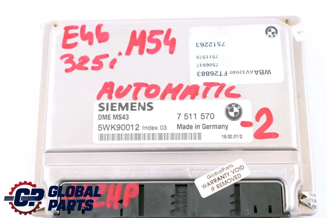M54 192HP ECU Kit DME + EWS3 + Key Automatic to BMW 3 Series E46 325i with Part number 7511570 BMW 3 Series E46 325i M54 192HP ECU Kit DME + EWS3 + Key Automatic - SKU 7511570-2 - Part number 7511570