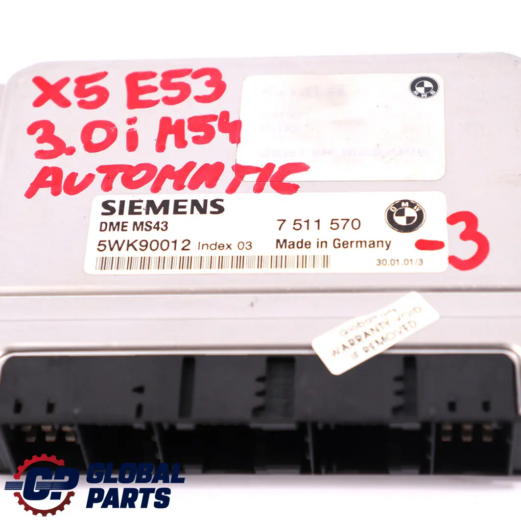 BMW X5 E53 3.0i M54 231PS Steuergerät DME + EWS + Schlüssel Automatik - SKU 7511570-3 - Teilenummer 7511570