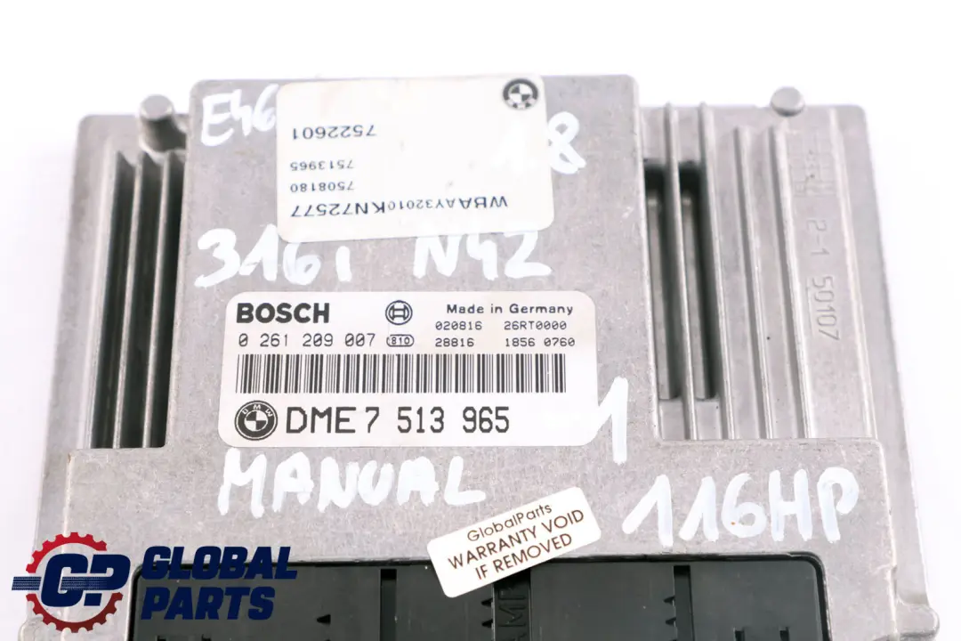 N42 116HP ECU Steuergerät DME EWS3 + Schlüssel für BMW 3 er E46 316i mit Teilenummer 7513965 BMW 3 er E46 316i N42 116HP ECU Steuergerät DME EWS3 + Schlüssel - SKU 7513965-1 - Teilenummer 7513965