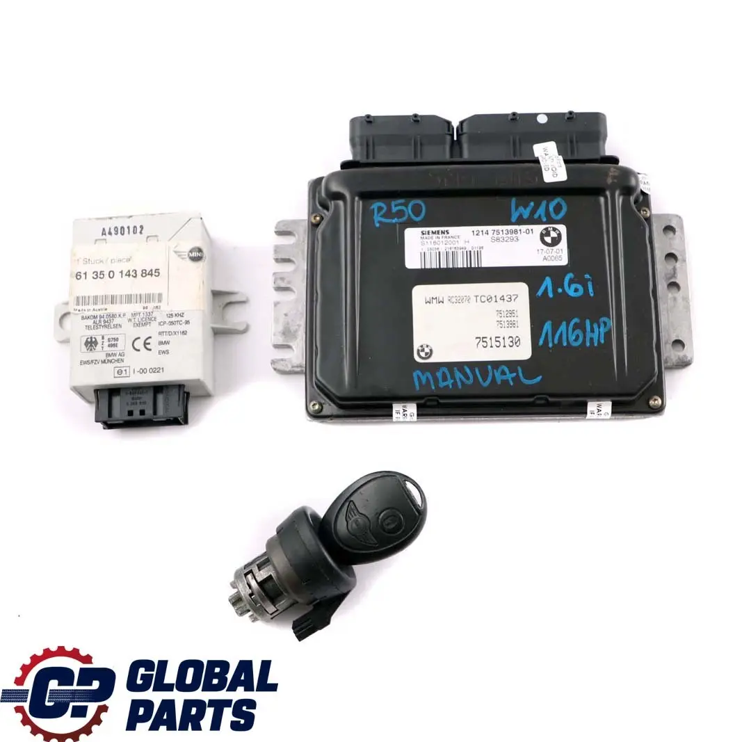 Mini Cooper R50 W10 116HP Engine ECU Kit DME + EWS + Key Manual - SKU 7513981-1 - Part number 7513981