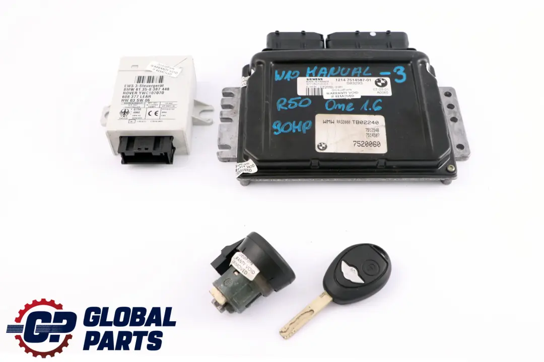 BMW MINI One 1.6i R50 W10 90HP Engine ECU Kit DME + EWS + Key Manual - SKU 7514587-3 - Part number 7514587