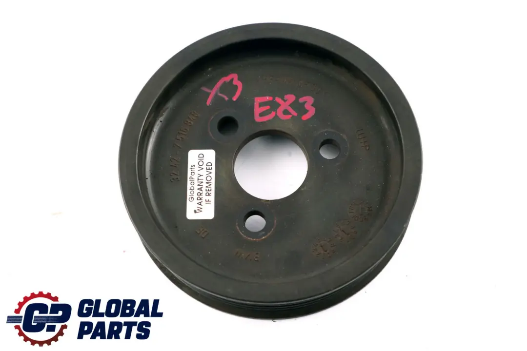 Steering Pump Pulley to BMW 5 6 7 X3 Series E60 E61 E63 E65 E66 E83 Power with Part number 7516848 BMW 5 6 7 X3 Series E60 E61 E63 E65 E66 E83 Power Steering Pump Pulley - SKU 7516848 - Part number 7516848