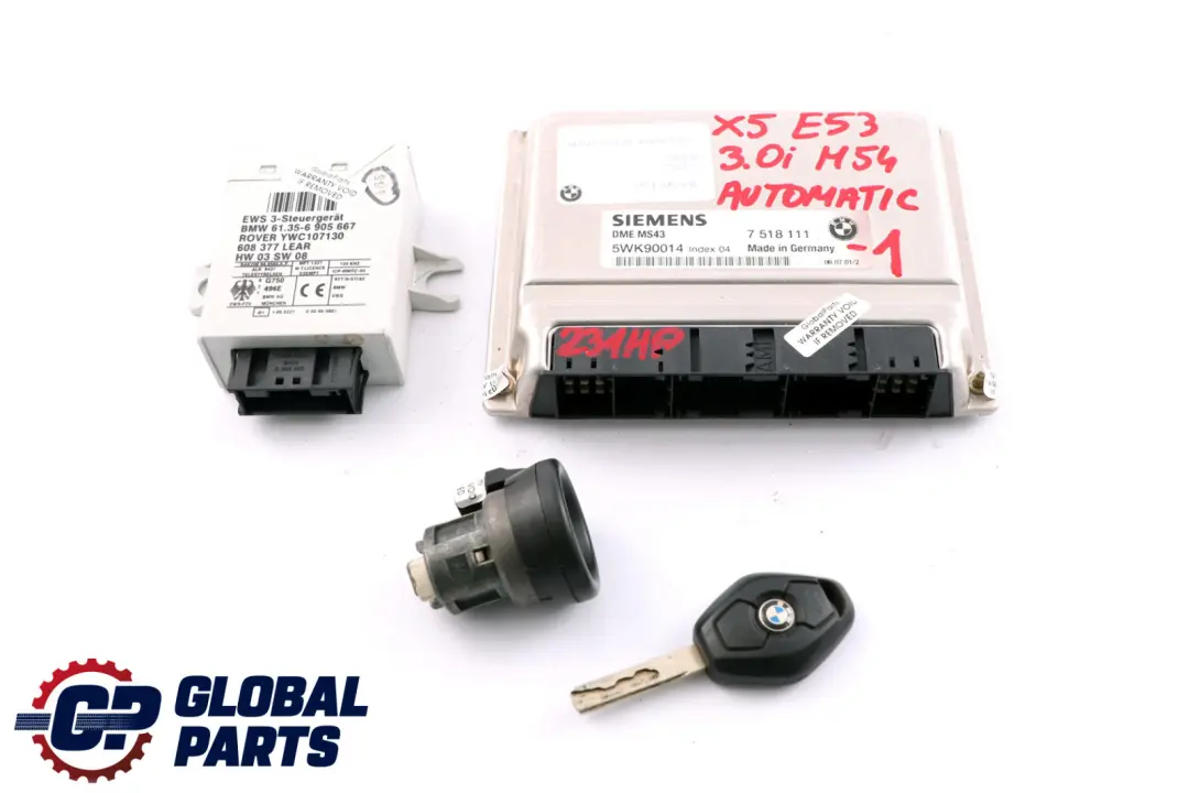 M54 231HP ECU Kit DME + EWS III + Key Automatic to BMW X5 Series E53 3.0i with Part number 7518111 BMW X5 Series E53 3.0i M54 231HP ECU Kit DME + EWS III + Key Automatic - SKU 7518111-1 - Part number 7518111