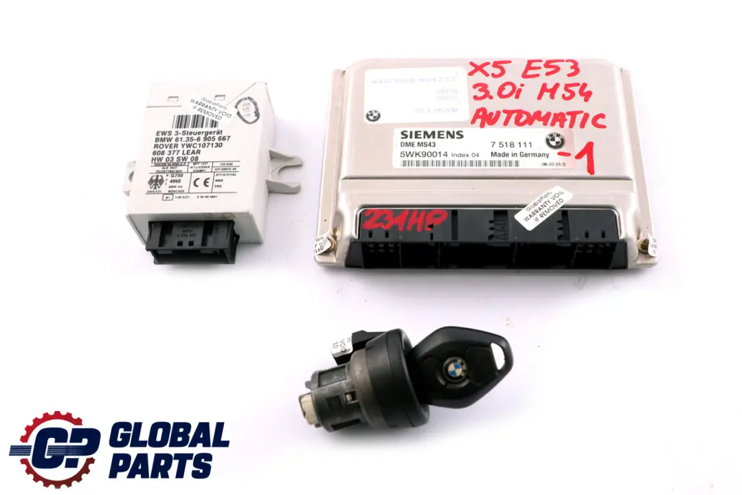 M54 231PS ECU Steuergerät DME + EWS3 + Schlüssel für BMW X5 er E53 3.0i mit Teilenummer 7518111 BMW X5 er E53 3.0i M54 231PS ECU Steuergerät DME + EWS3 + Schlüssel - SKU 7518111-1 - Teilenummer 7518111