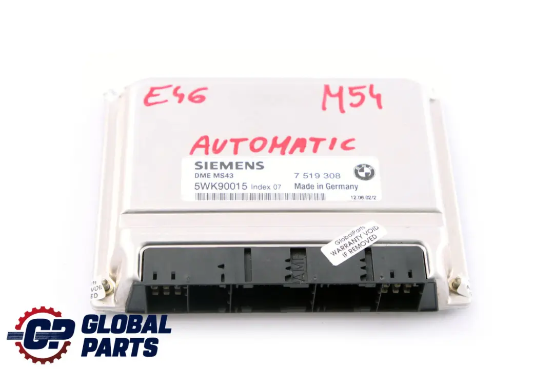 M54 Engine ECU Control Unit DME to BMW 3 5 X5 Series E39 E46 E53 Petrol with Part number 7519308 BMW 3 5 X5 Series E39 E46 E53 Petrol M54 Engine ECU Control Unit DME - SKU 7519308 - Part number 7519308